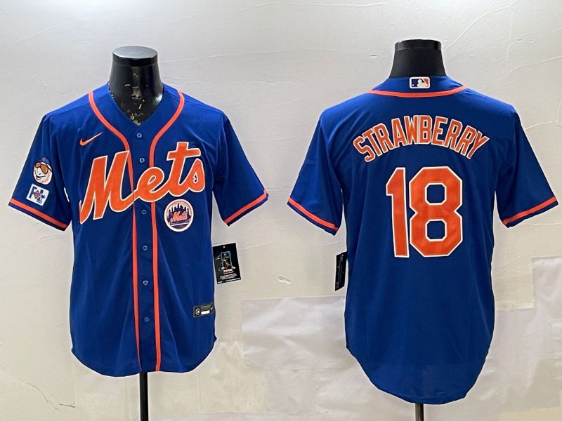 Men New York Mets #18 Strawberry Blue Game 2025 Nike MLB Jersey style 4